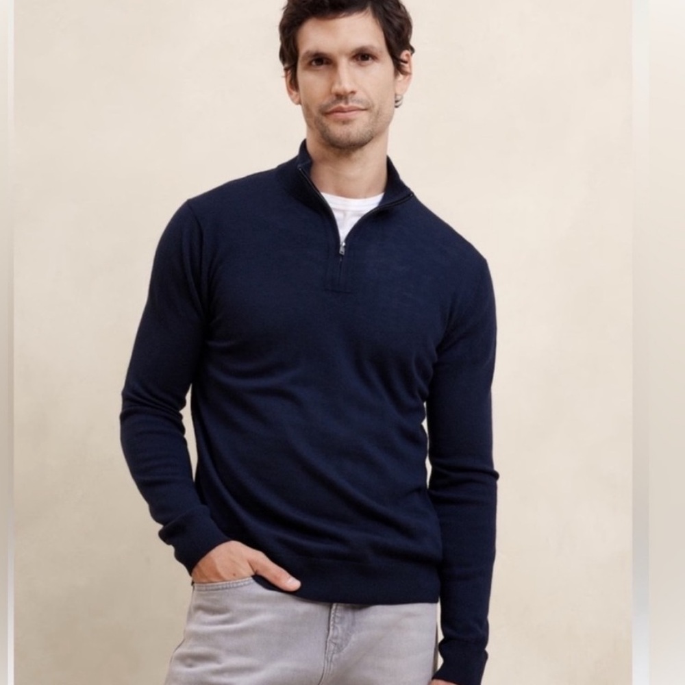 Banana Republic Merino Wool Navy Blue Quarter Zip pullover Sweater